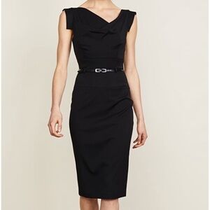 Black Halo Jackie O Belted Cocktail Sheath Dress Black Blogger Celeb Fave Sz 14